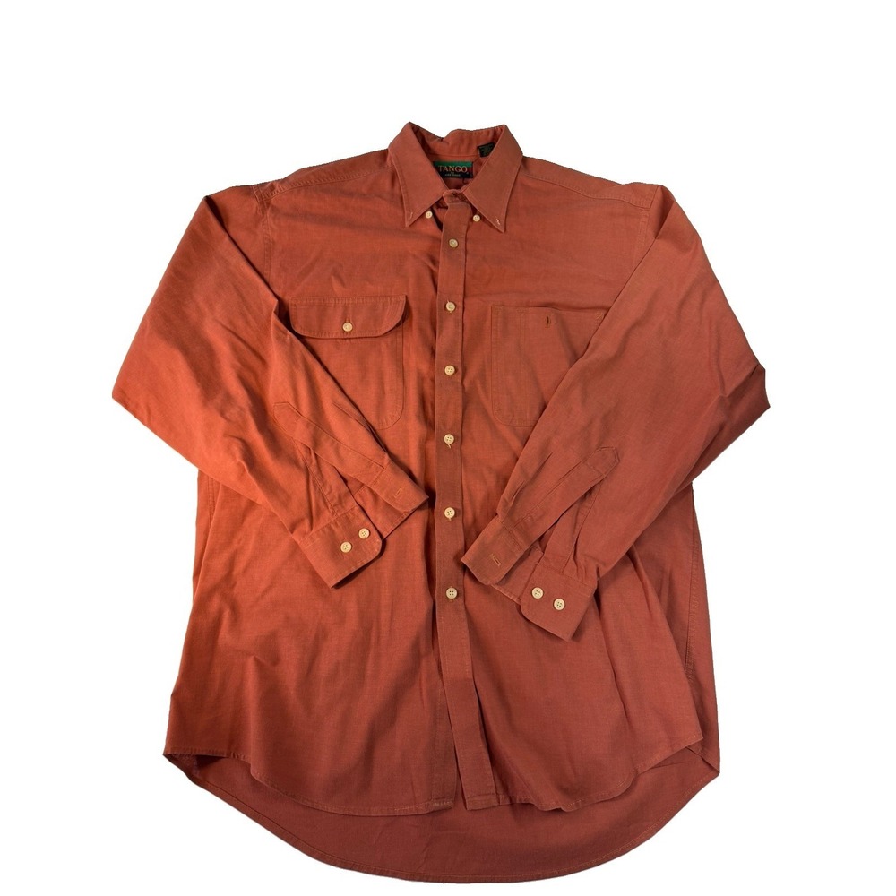 Vintage Tango By Max Raab Linen Shirt USA Men's 16 L Salmon Button Down LS